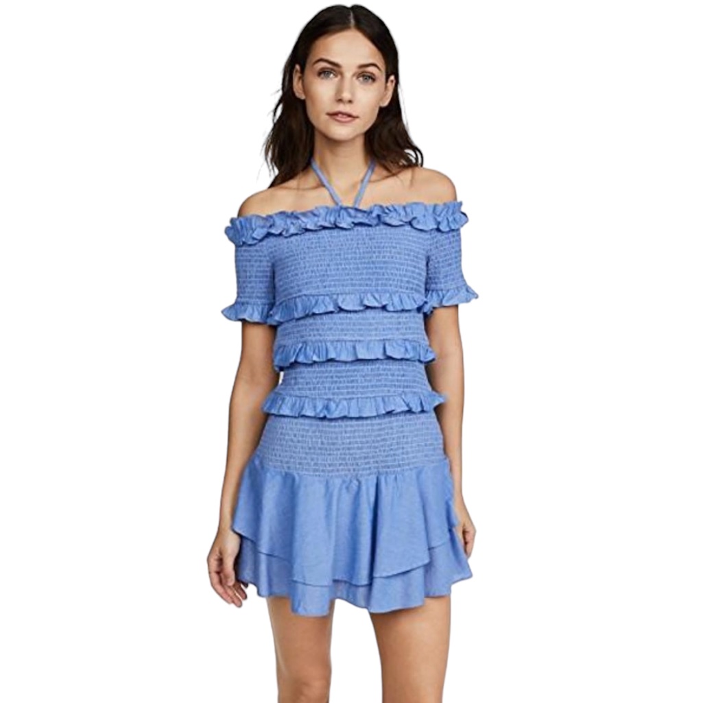 Nwt Red Carter “Casella” Smocked Chambray Off-Shoulders Dress
